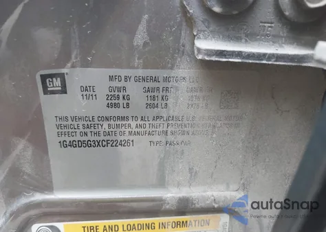 2012 Buick Lacrosse Premium 1 Group z USA, uszkodzony, nr VIN 1G4GD5G3XCF224261